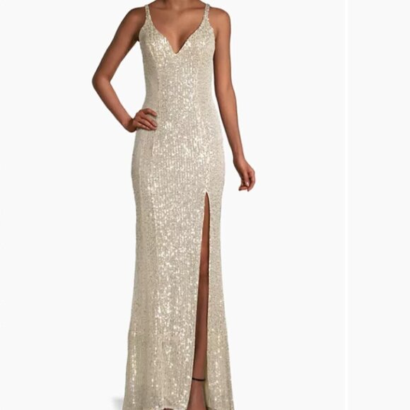 Ieena for Mac Duggal Sequin V-Neck Gown - Size 12 - Picture 1 of 6
